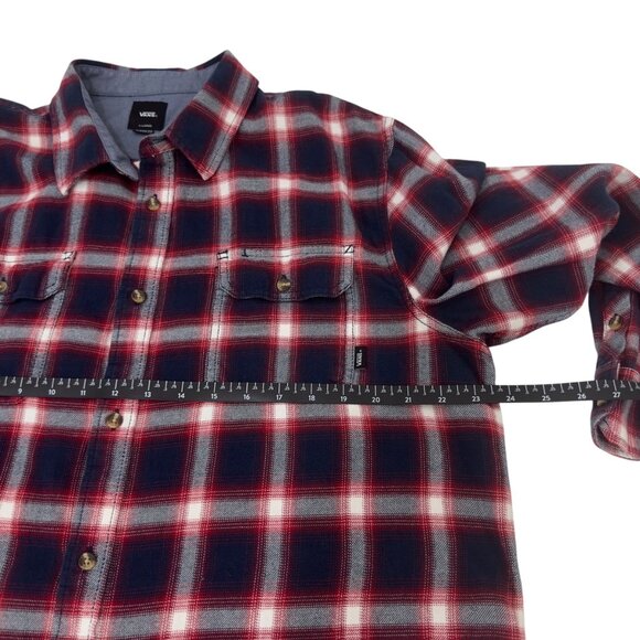 Vans Mens SZ X-Large Classic Fit Red & Navy Plaid Flannel Shirt - Picture 12 of 14